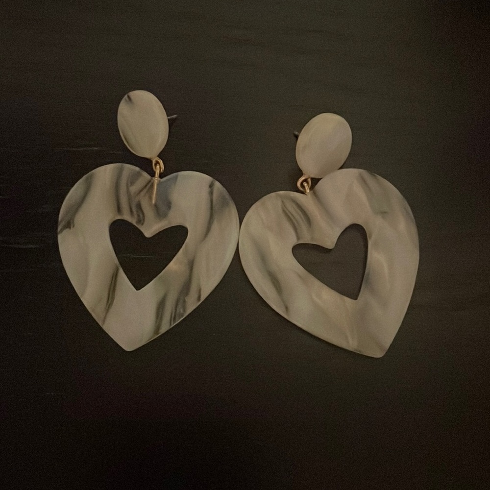 J Crew White acetate heart earrings